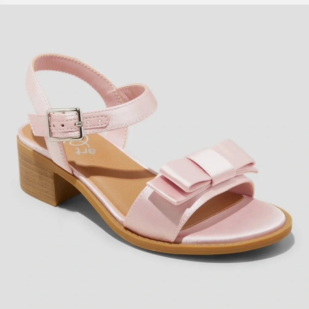 Kids' Belle Satin Dress Heels - Art Class™ Blush 3: Block Heel, Open Toe, Buckl